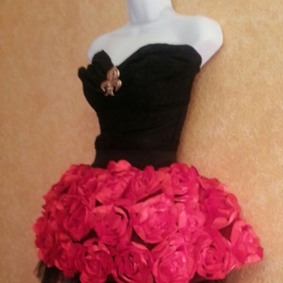 Red & Black Corset 3D Rosette Tutu Mini Dress - Picture 3 of 6